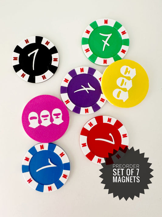 Set of 7 colorful 3D printed kpop poker chip magnets
